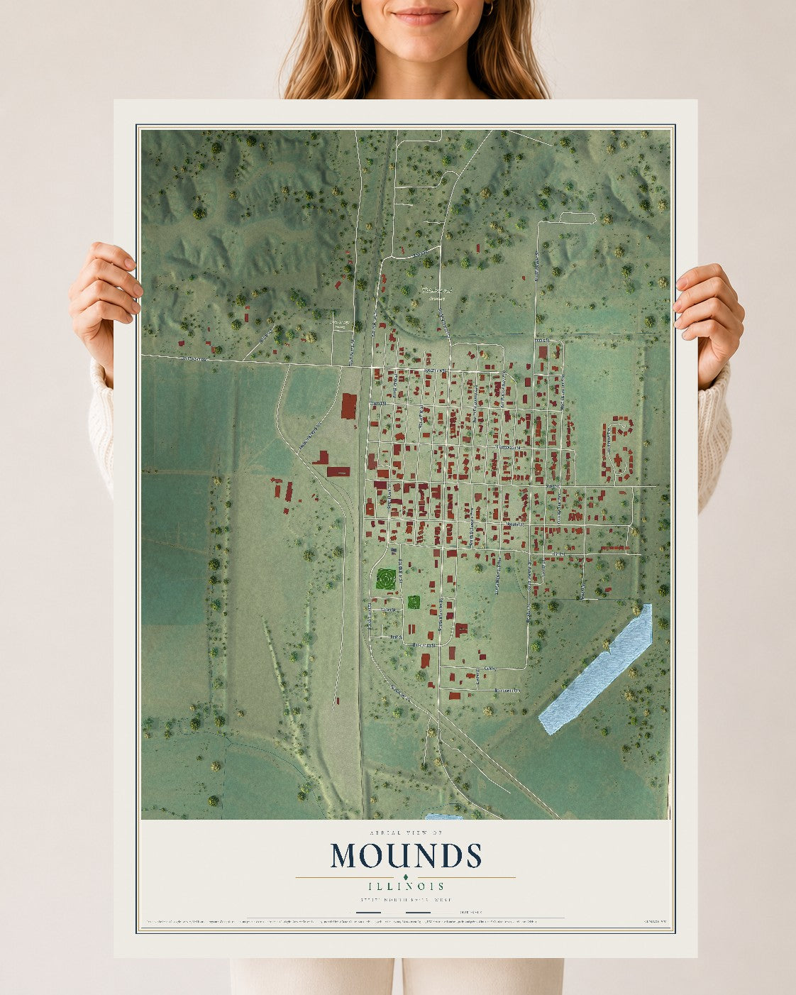 Map of Mounds, Illinois, 24 x 36 inch unframed archival matte print