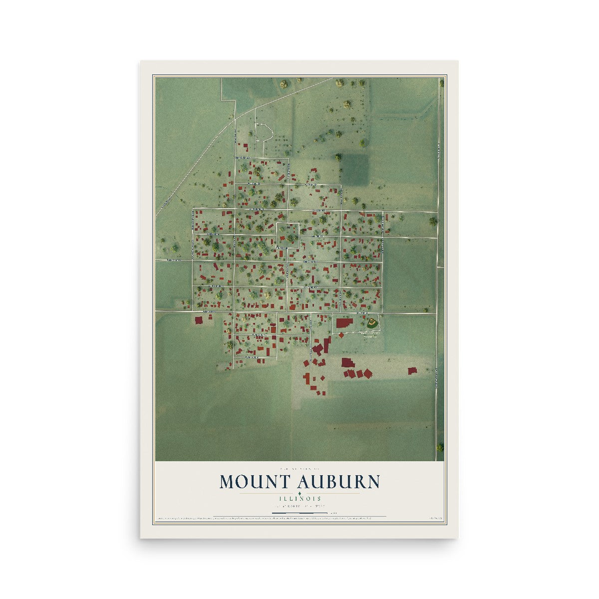 Map of Mount Auburn, Illinois, 12 x 18 inch unframed archival matte print