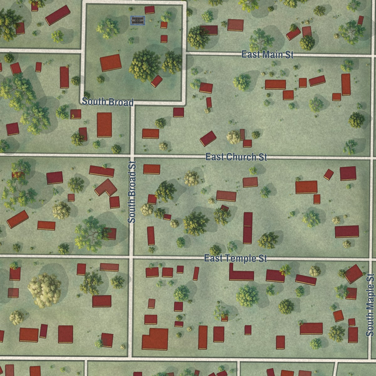 Close-up of the map of Mount Auburn, Illinois print showing street and building detail