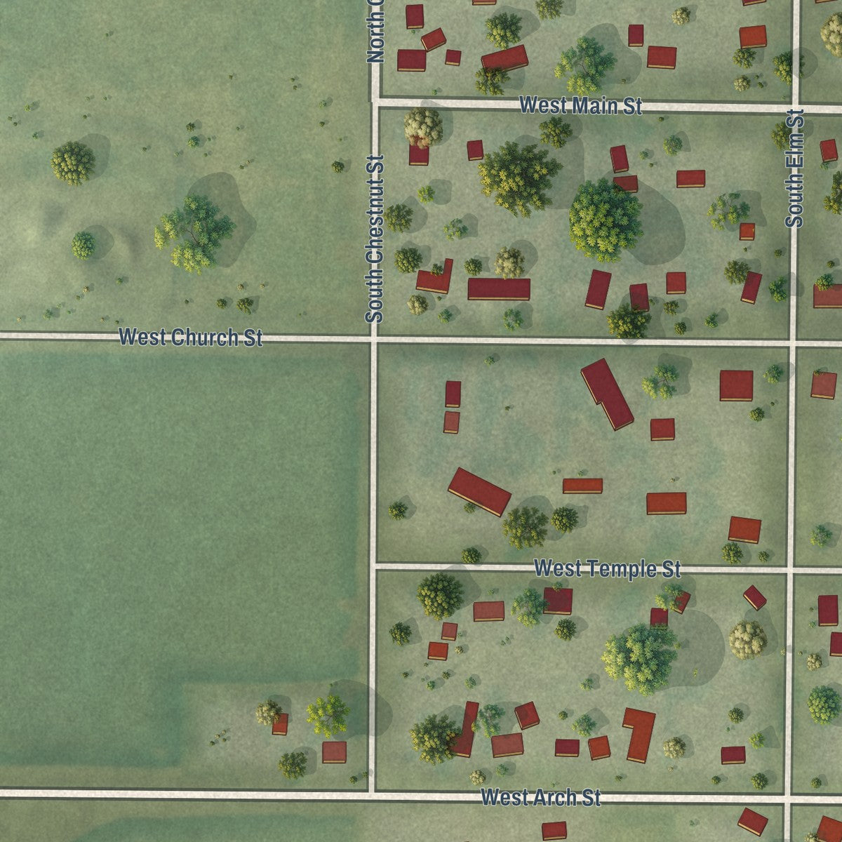 Second close-up of the map of Mount Auburn, Illinois print showing more streets and buildings