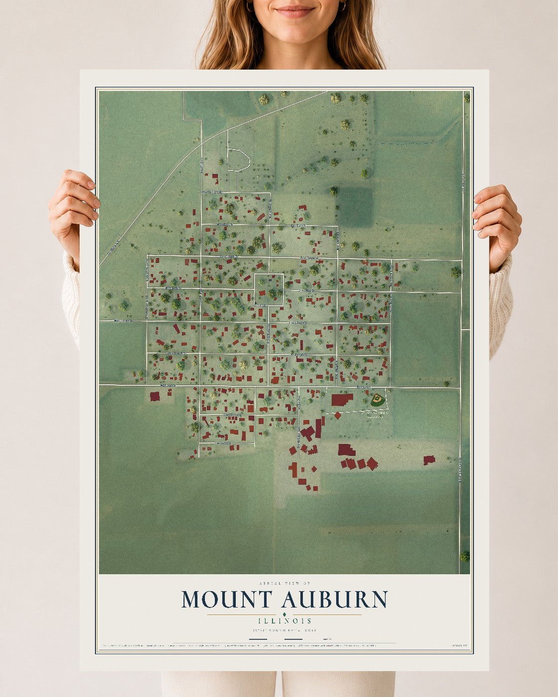 Map of Mount Auburn, Illinois, 24 x 36 inch unframed archival matte print
