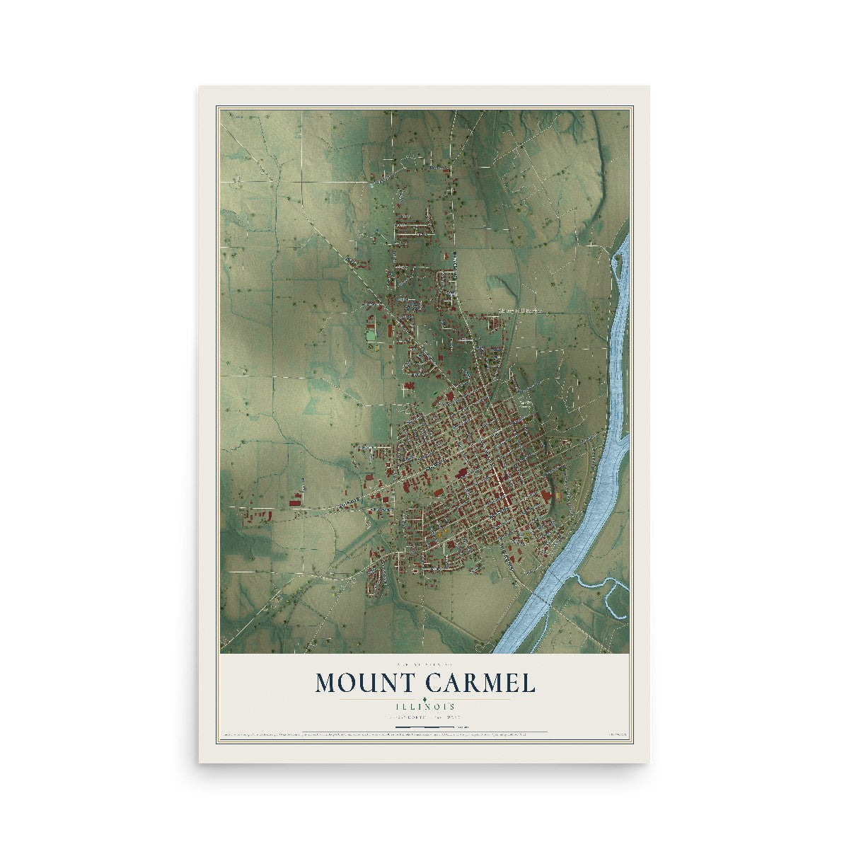 Map of Mount Carmel, Illinois, 12 x 18 inch unframed archival matte print