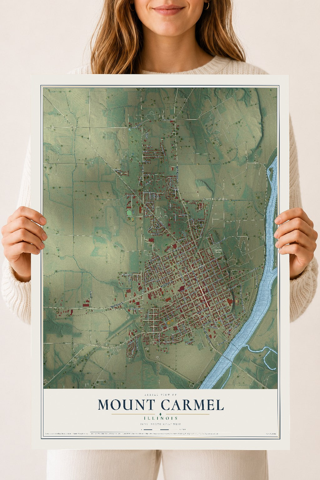 Map of Mount Carmel, Illinois, 18 x 24 inch unframed archival matte print