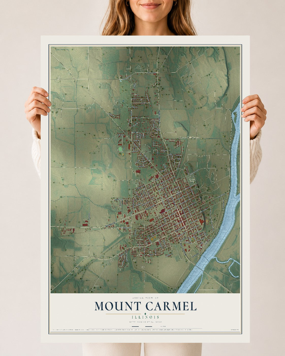 Map of Mount Carmel, Illinois, 24 x 36 inch unframed archival matte print