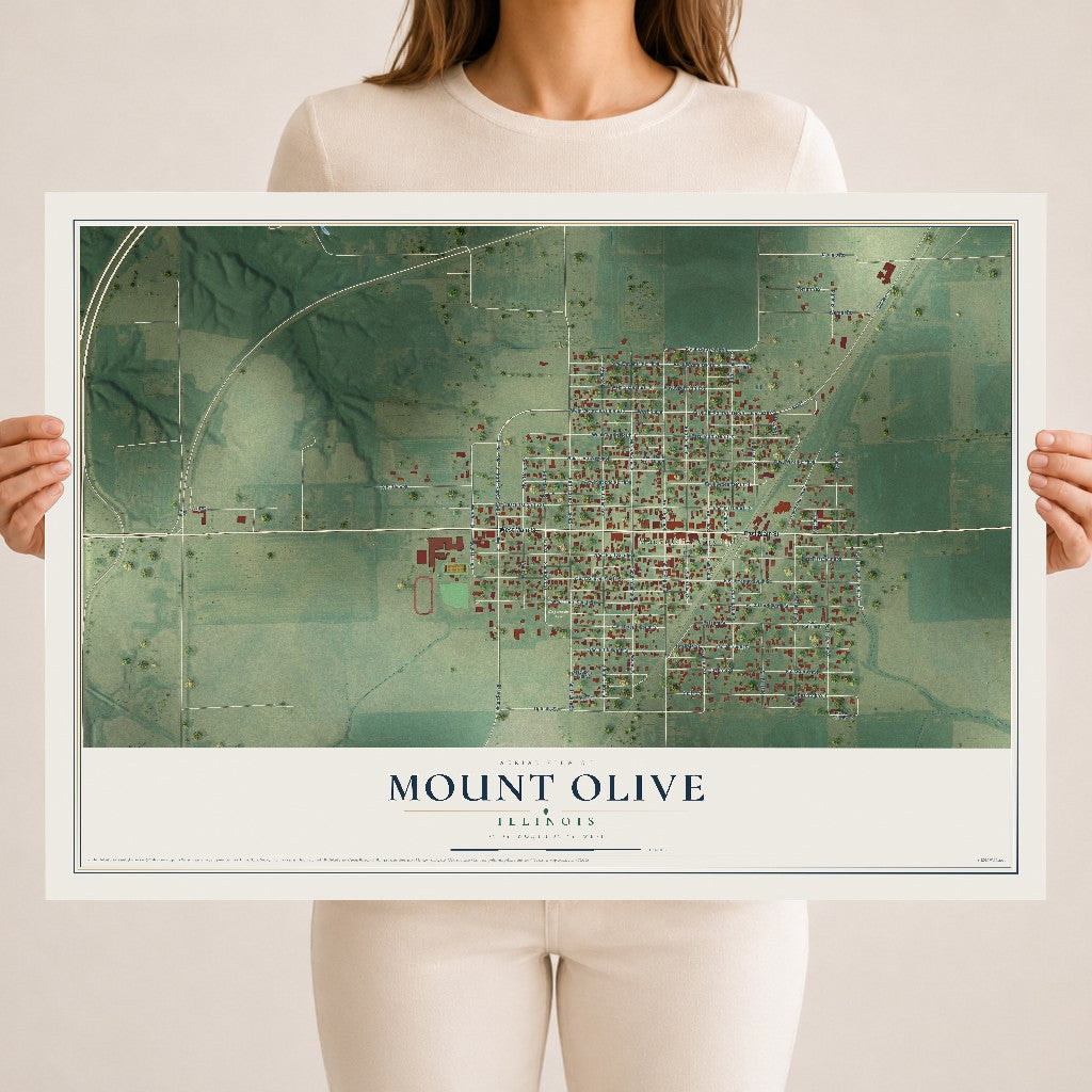 Map of Mount Olive, Illinois, 18 x 24 inch unframed archival matte print