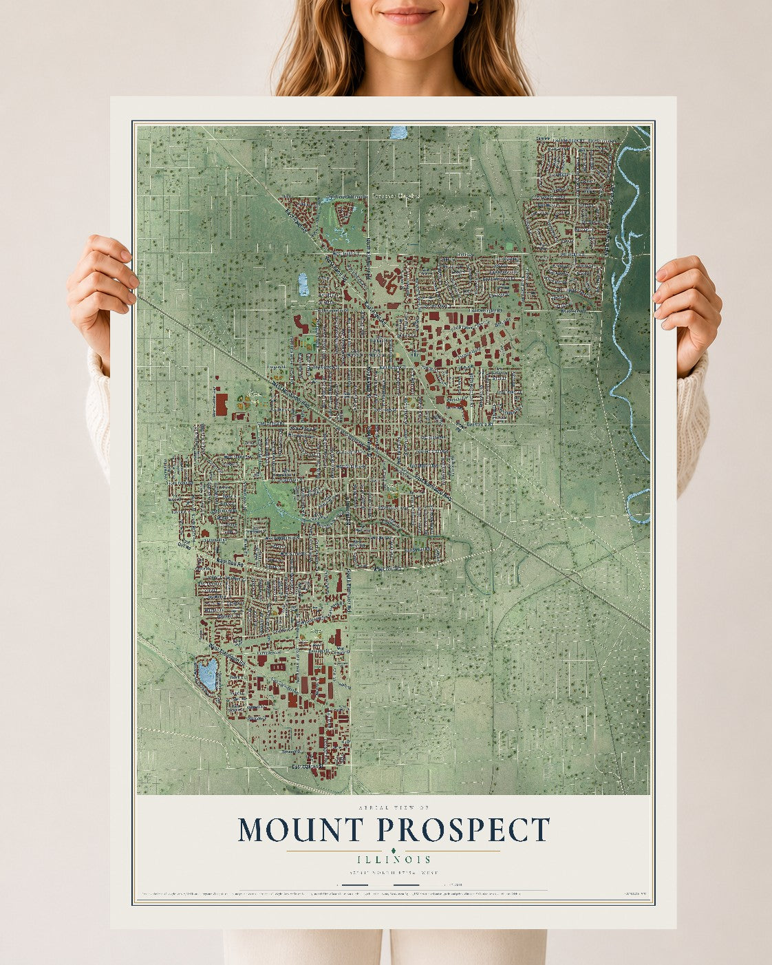 Map of Mount Prospect, Illinois, 24 x 36 inch unframed archival matte print
