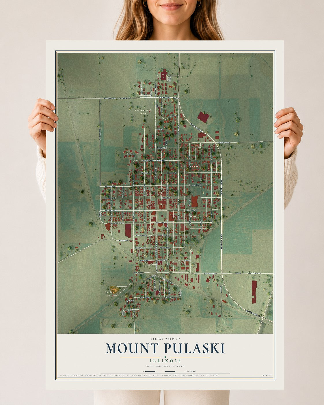 Map of Mount Pulaski, Illinois, 24 x 36 inch unframed archival matte print