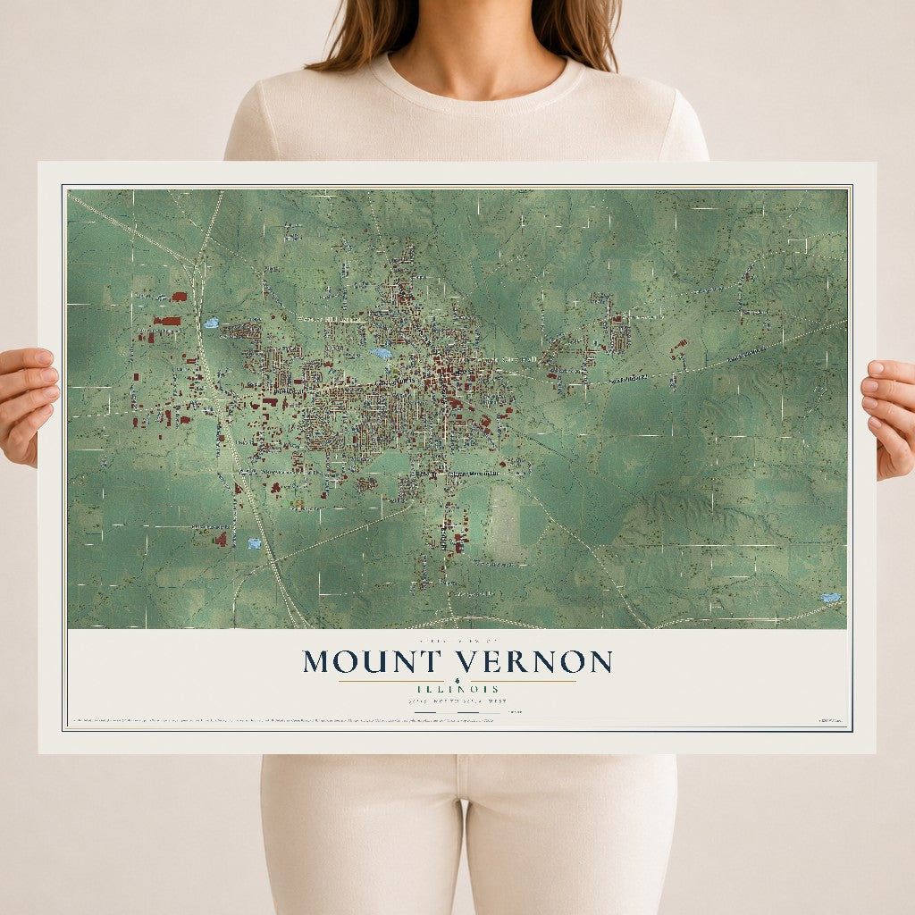 Map of Mount Vernon, Illinois, 18 x 24 inch unframed archival matte print