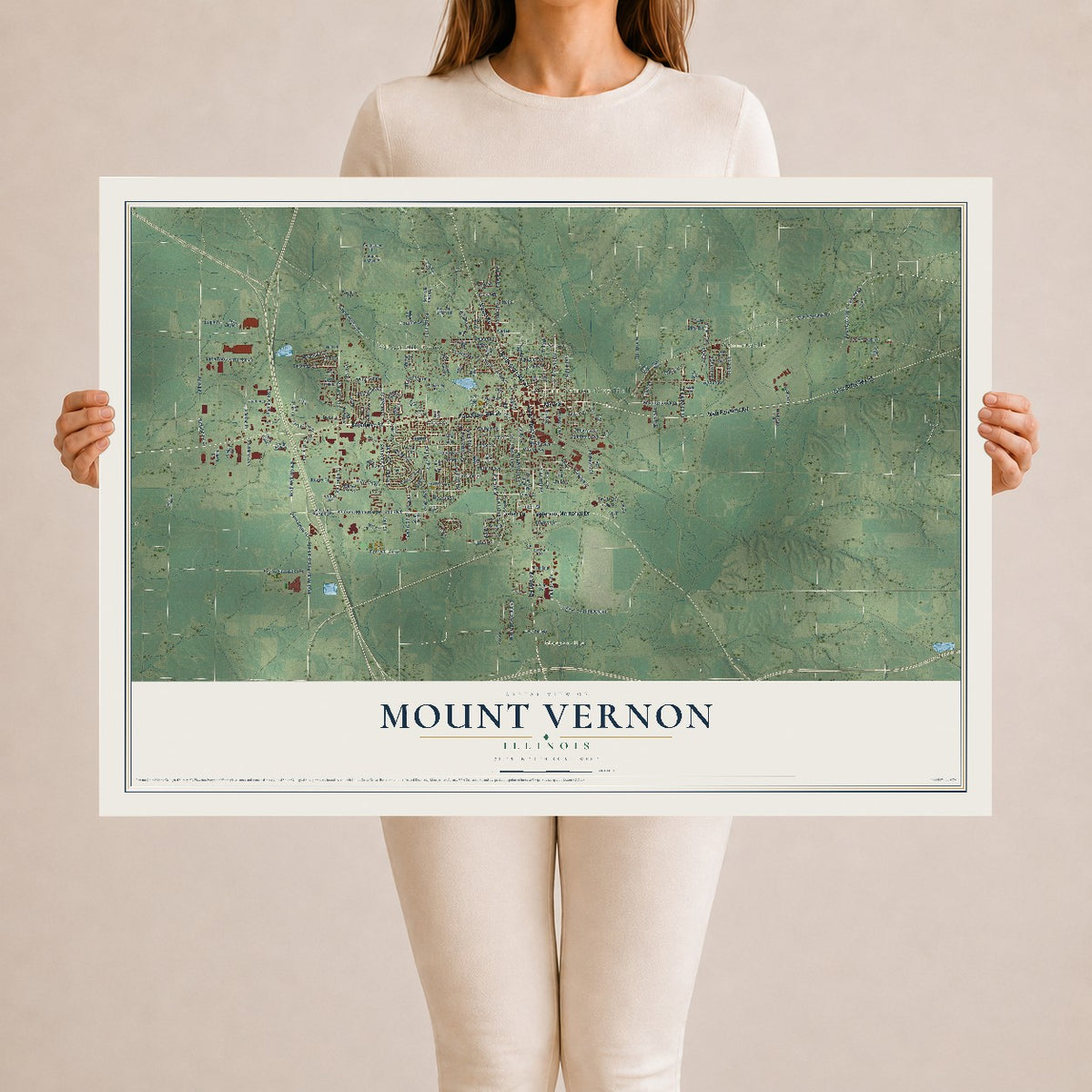 Map of Mount Vernon, Illinois, 24 x 36 inch unframed archival matte print