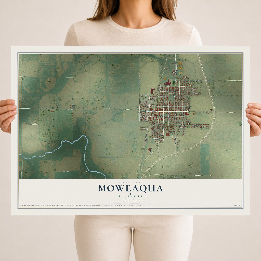 Map of Moweaqua, Illinois, 18 x 24 inch unframed archival matte print