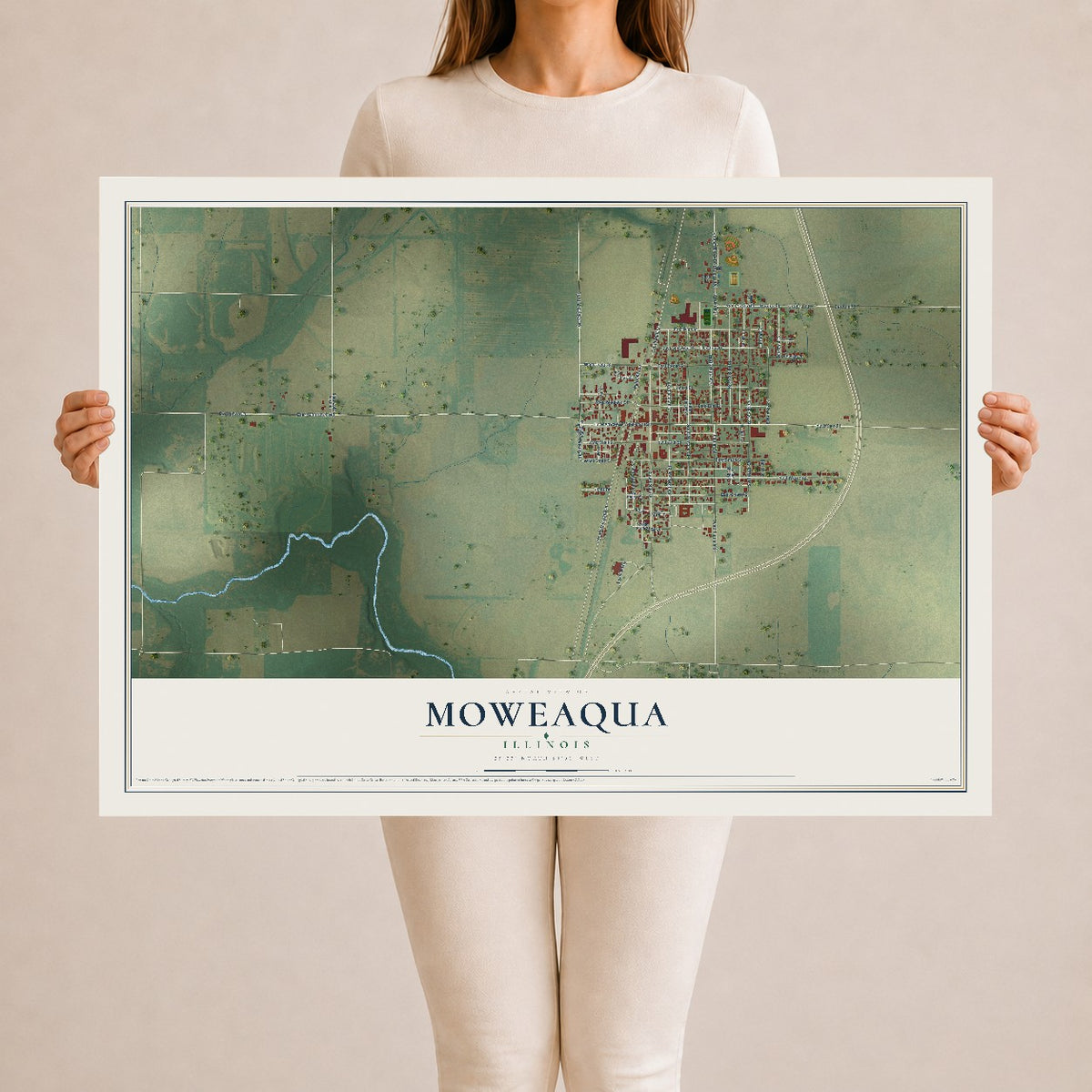 Map of Moweaqua, Illinois, 24 x 36 inch unframed archival matte print