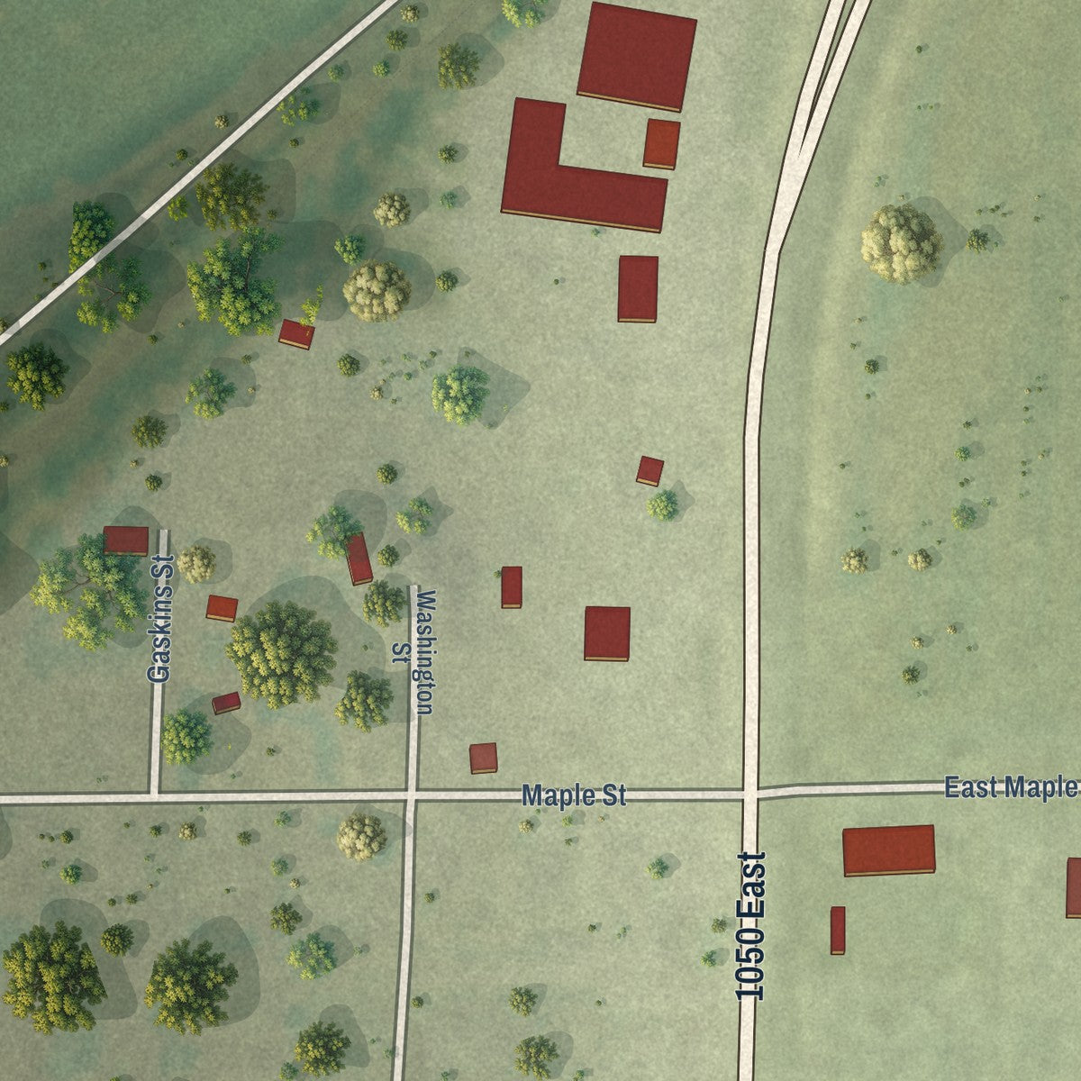 Close-up of the map of Muddy, Illinois print showing street and building detail