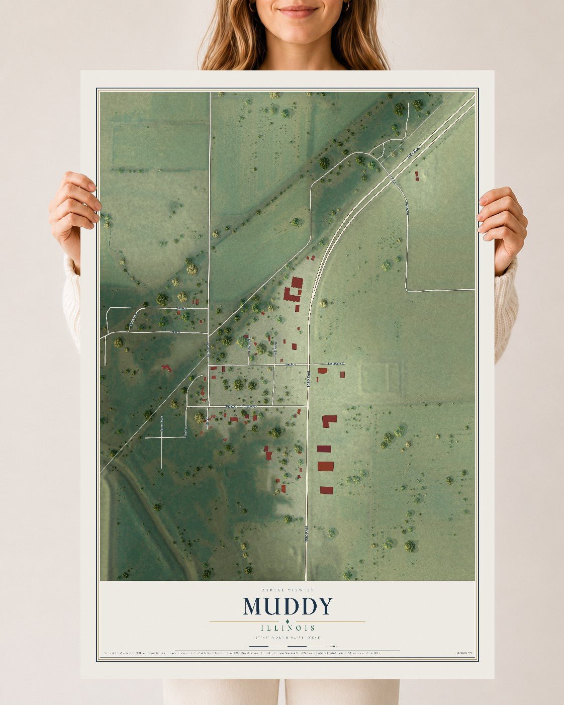 Map of Muddy, Illinois, 24 x 36 inch unframed archival matte print