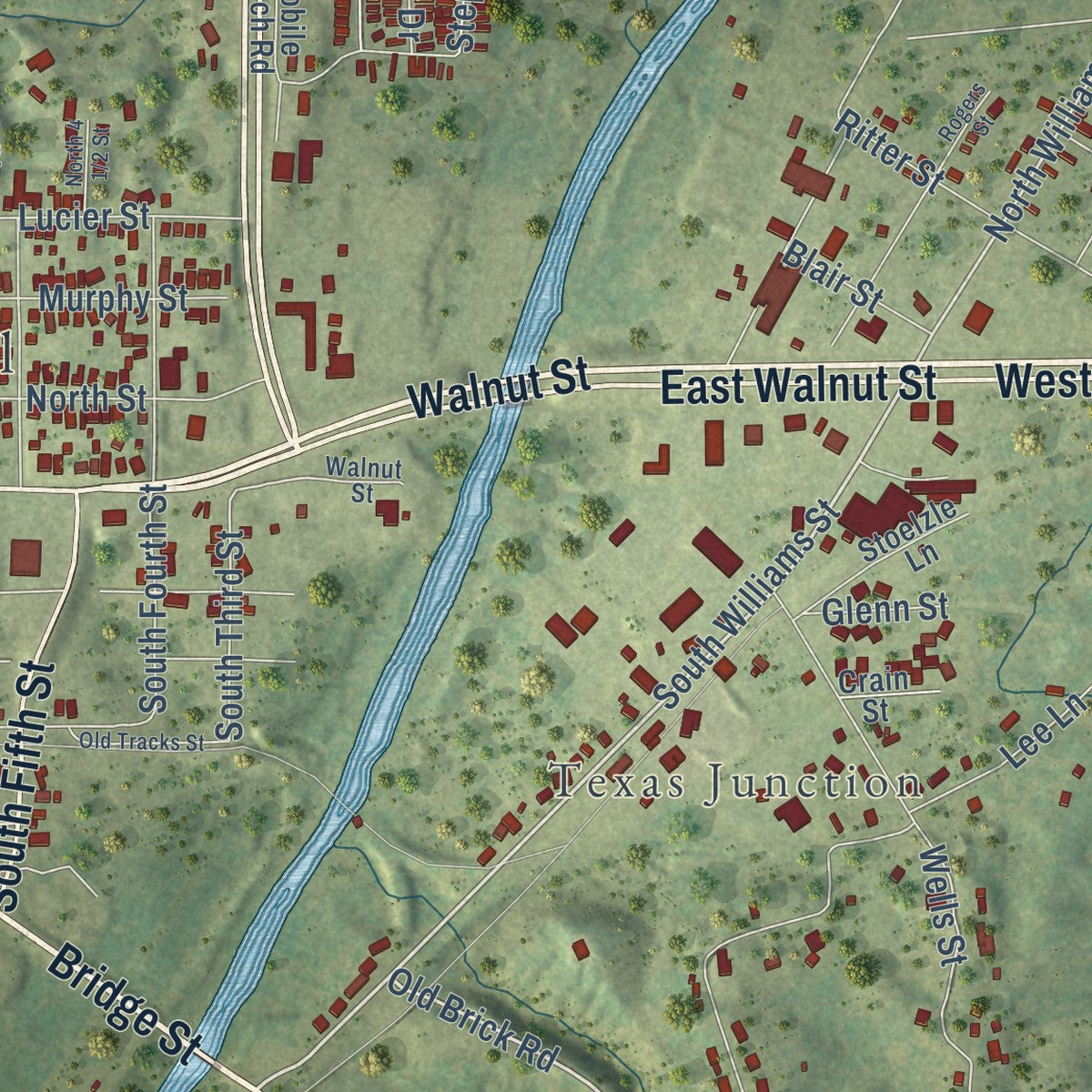 Second close-up of the map of Murphysboro, Illinois print showing more streets and buildings