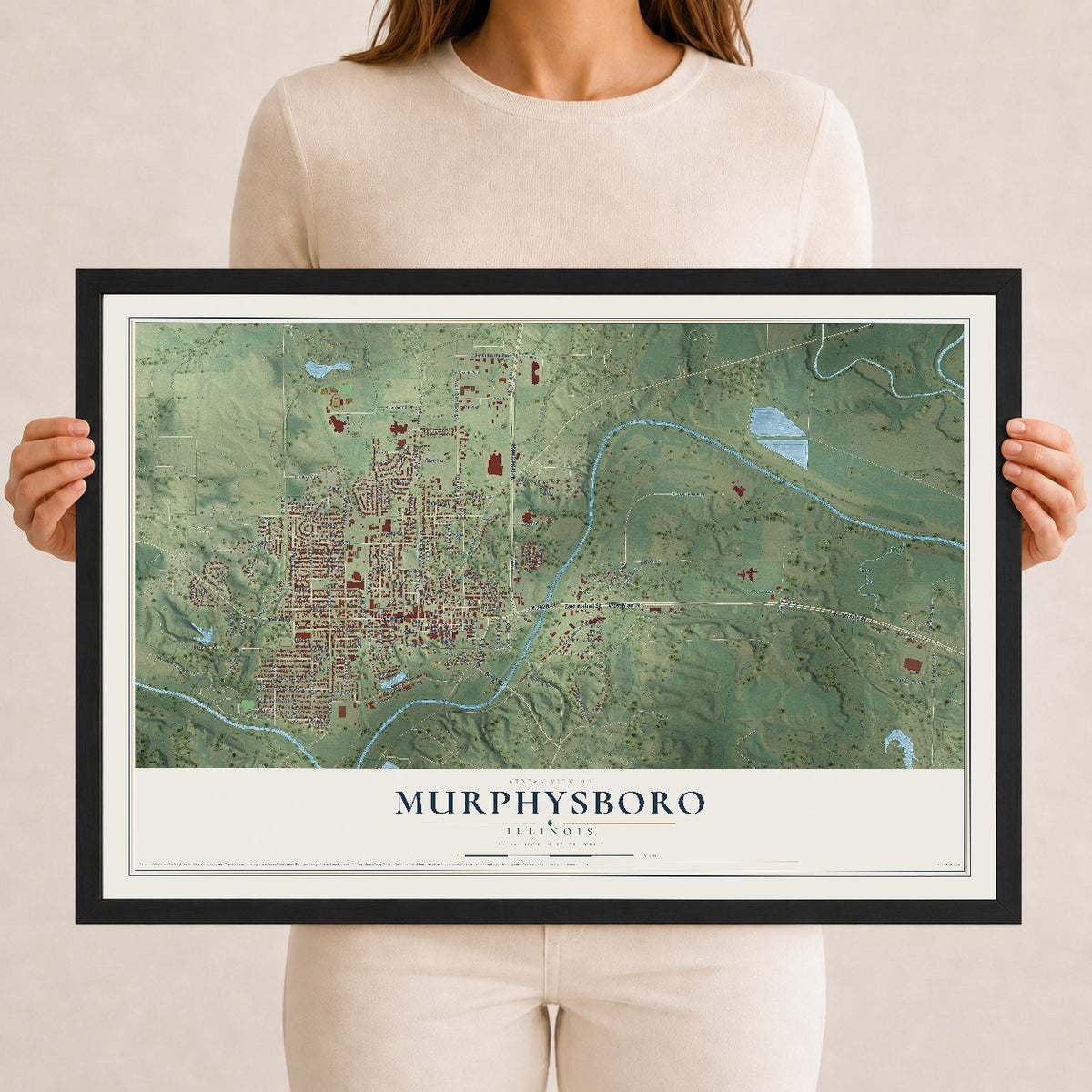 Map of Murphysboro, Illinois, 12 x 18 inch print in a black wood frame