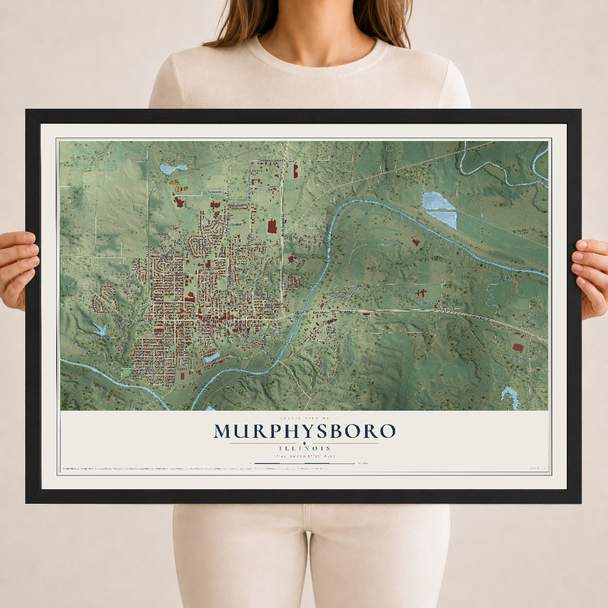 Map of Murphysboro, Illinois, 18 x 24 inch print in a black wood frame