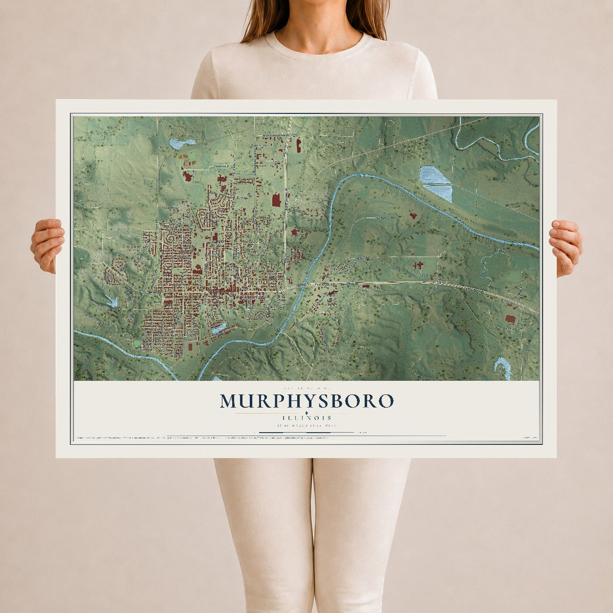 Map of Murphysboro, Illinois, 24 x 36 inch unframed archival matte print
