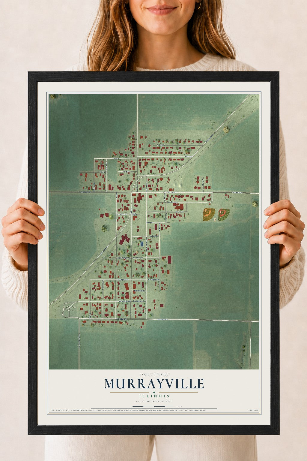 Map of Murrayville, Illinois, 18 x 24 inch print in a black wood frame