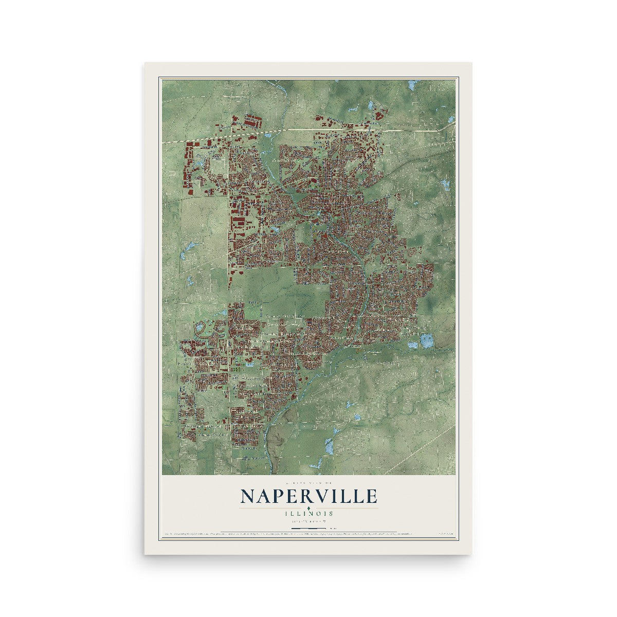 Map of Naperville, Illinois, 12 x 18 inch unframed archival matte print