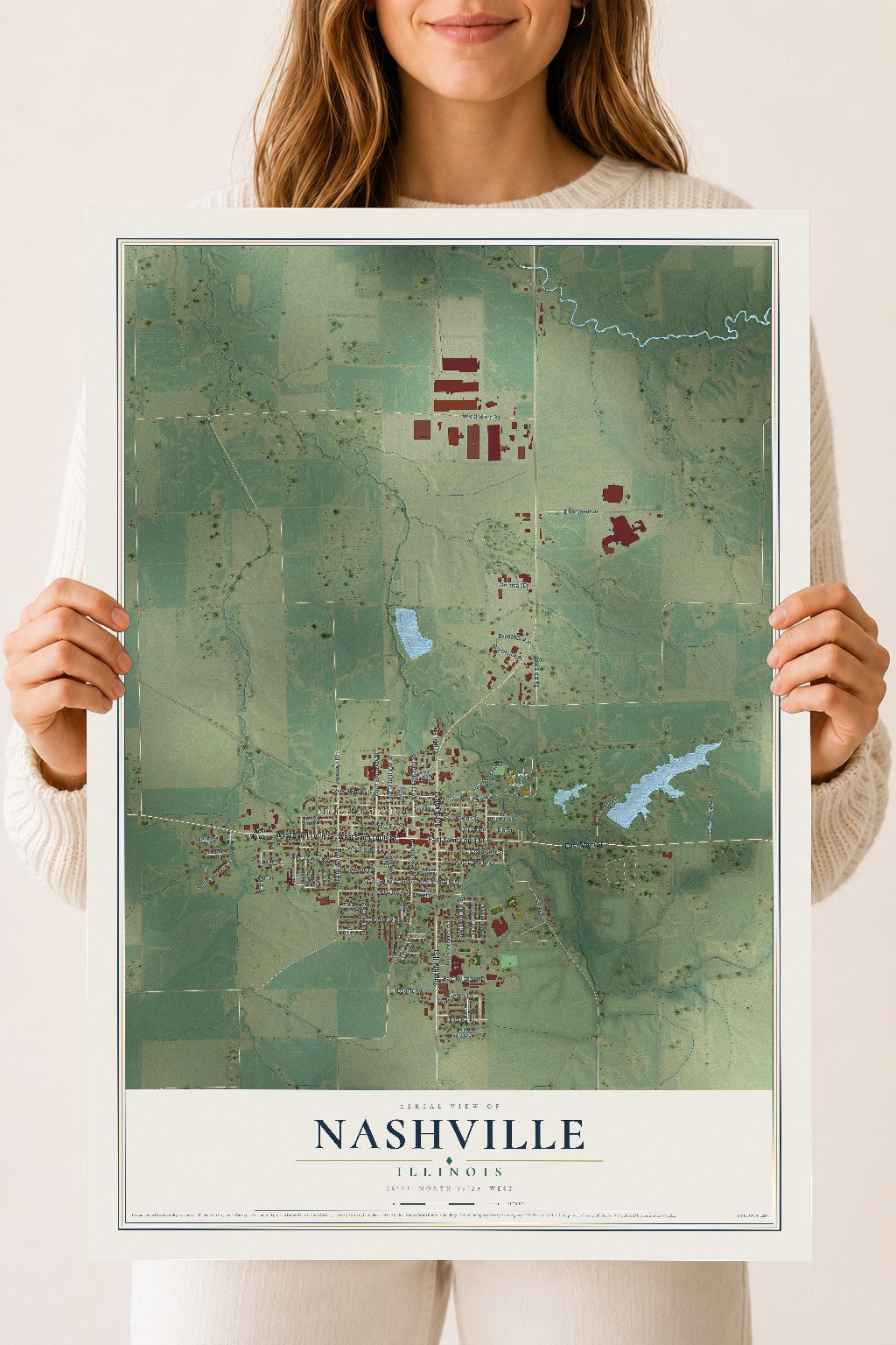 Map of Nashville, Illinois, 18 x 24 inch unframed archival matte print