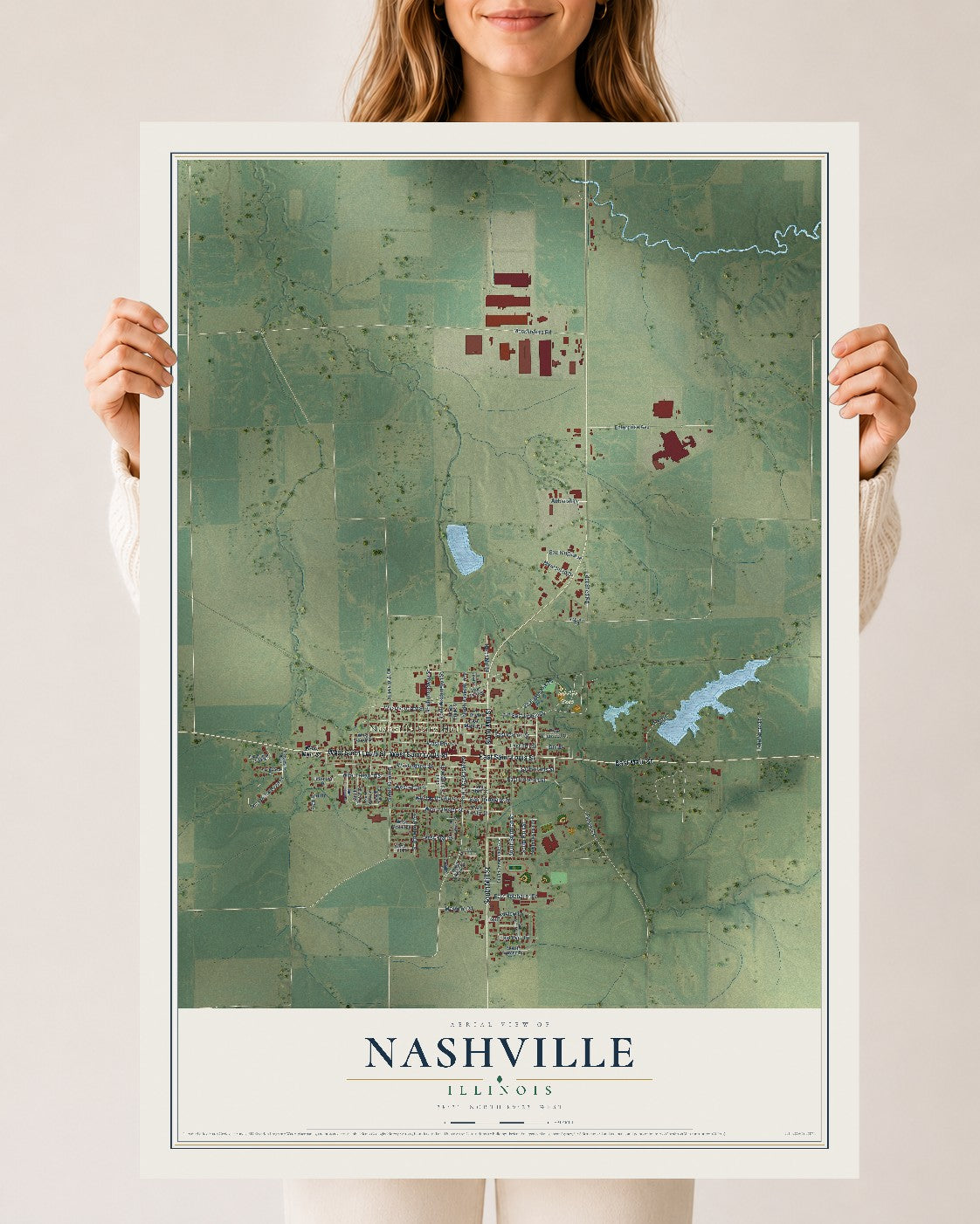 Map of Nashville, Illinois, 24 x 36 inch unframed archival matte print