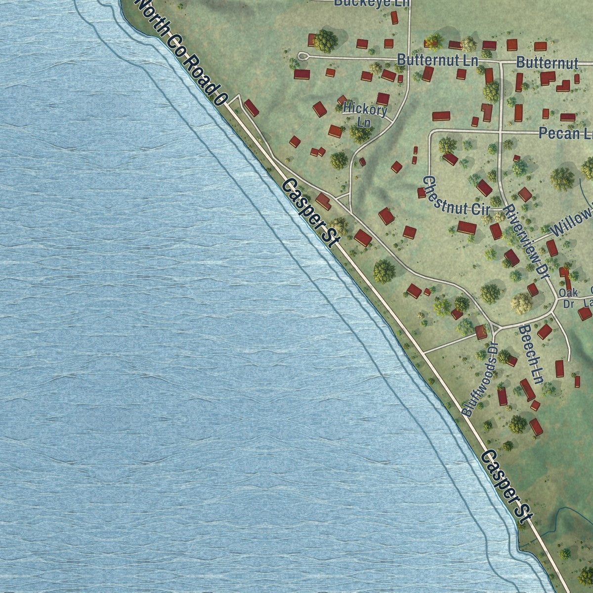 Second close-up of the map of Nauvoo, Illinois print showing more streets and buildings
