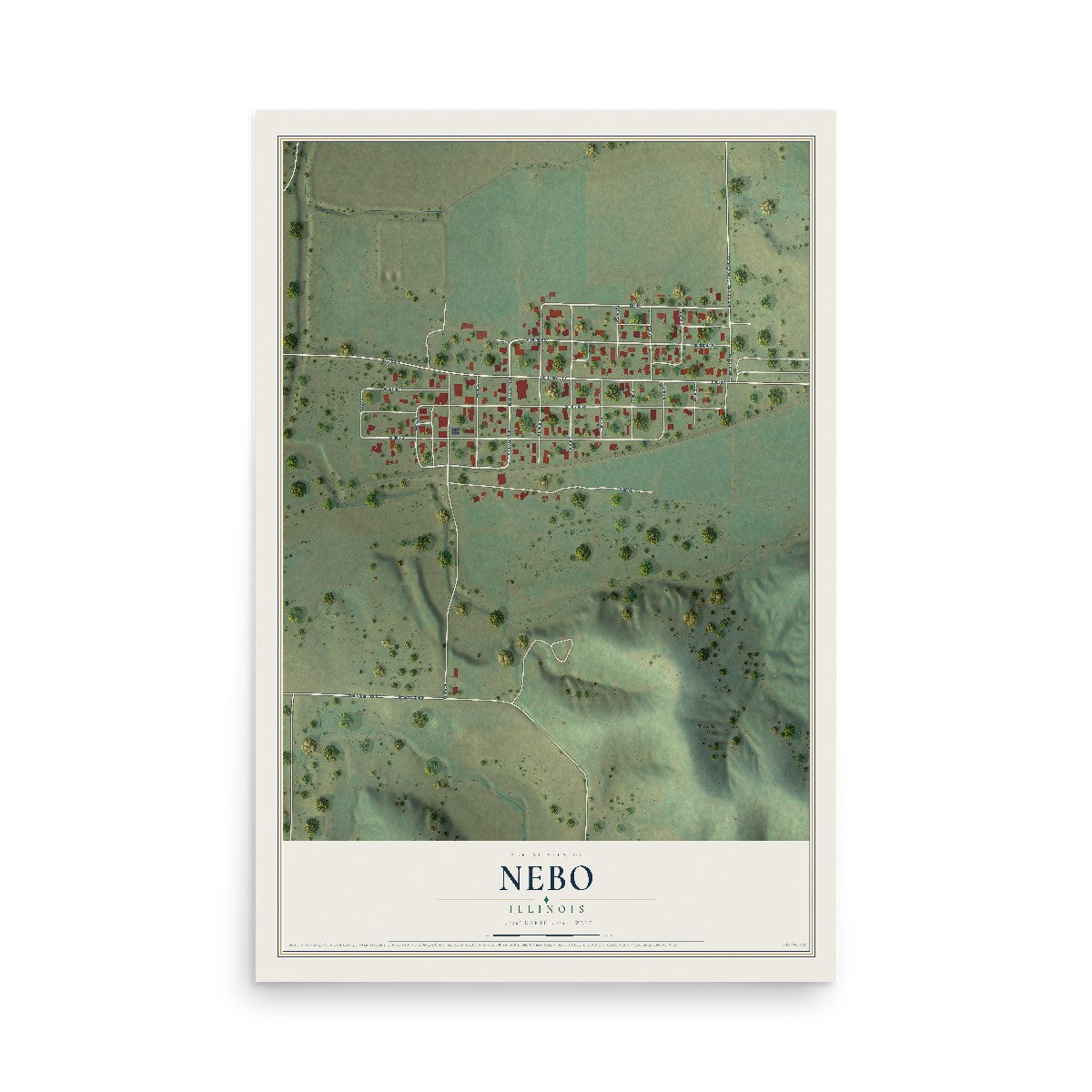 Map of Nebo, Illinois, 12 x 18 inch unframed archival matte print