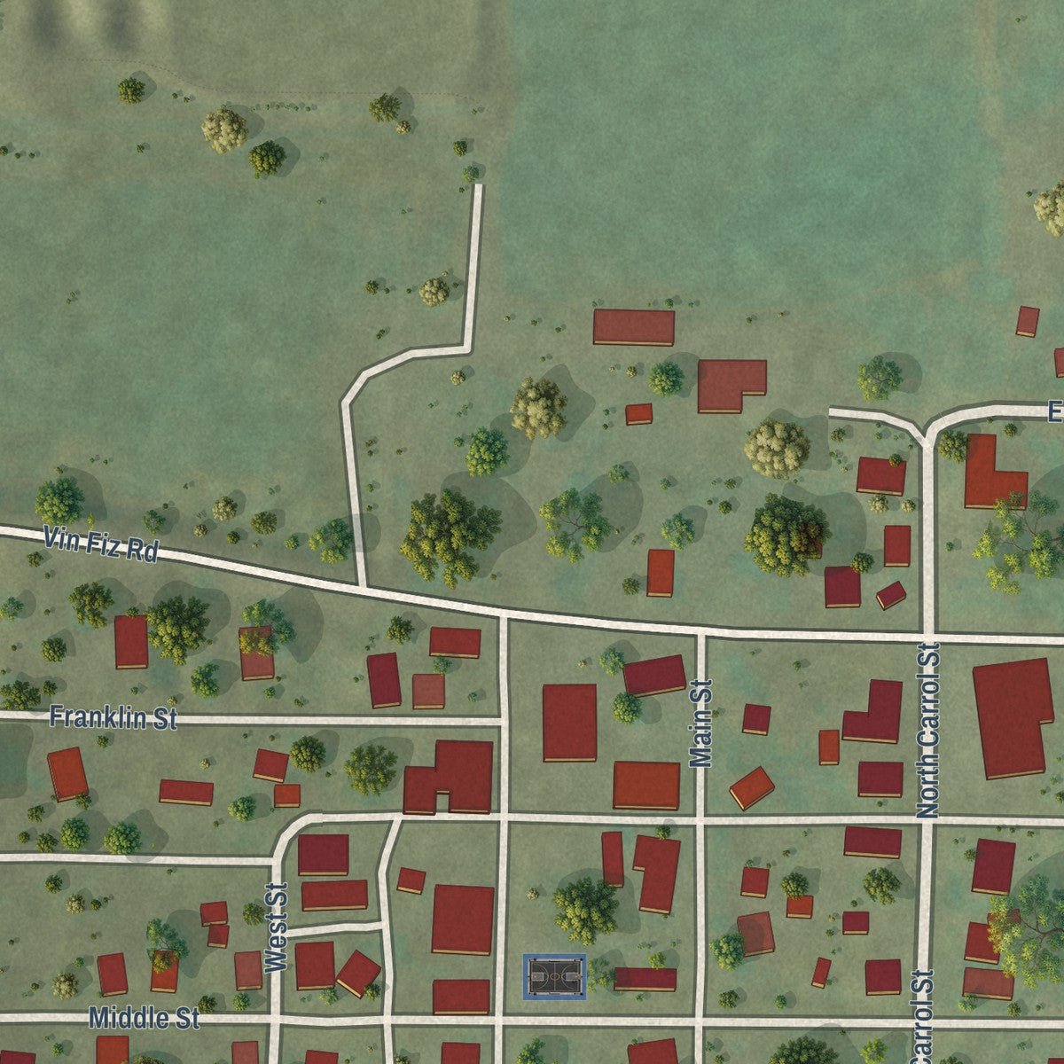 Second close-up of the map of Nebo, Illinois print showing more streets and buildings