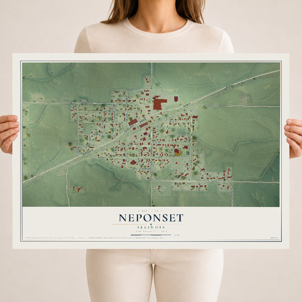 Map of Neponset, Illinois, 18 x 24 inch unframed archival matte print
