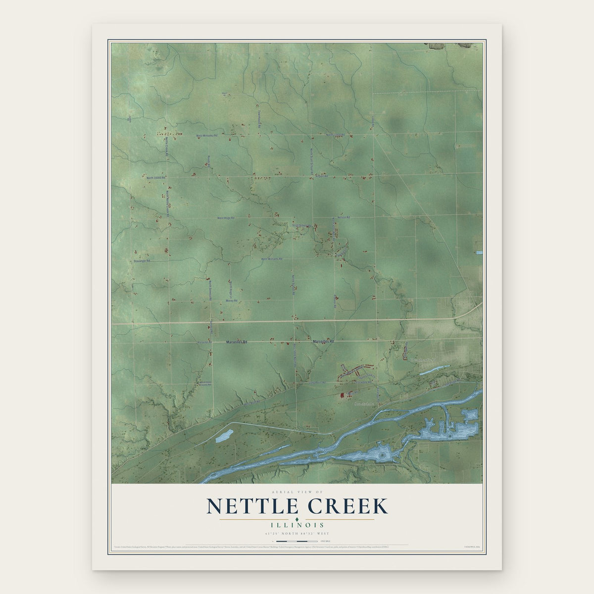 Nettle Creek, Illinois map print, the full design