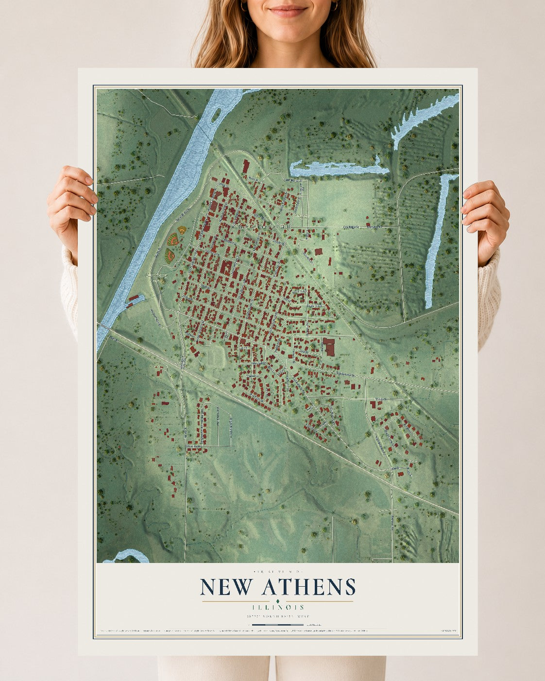 Map of New Athens, Illinois, 24 x 36 inch unframed archival matte print