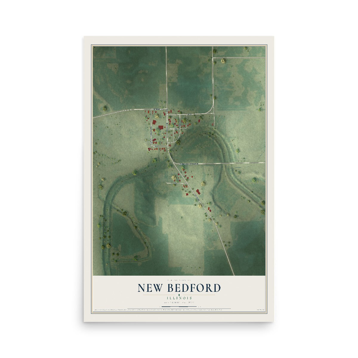 Map of New Bedford, Illinois, 12 x 18 inch unframed archival matte print