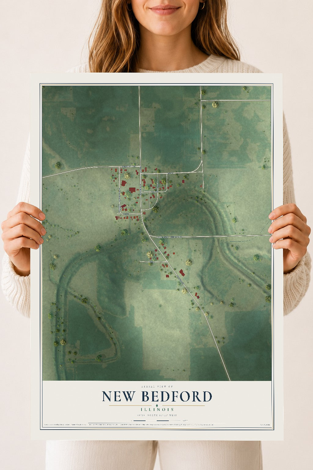 Map of New Bedford, Illinois, 18 x 24 inch unframed archival matte print