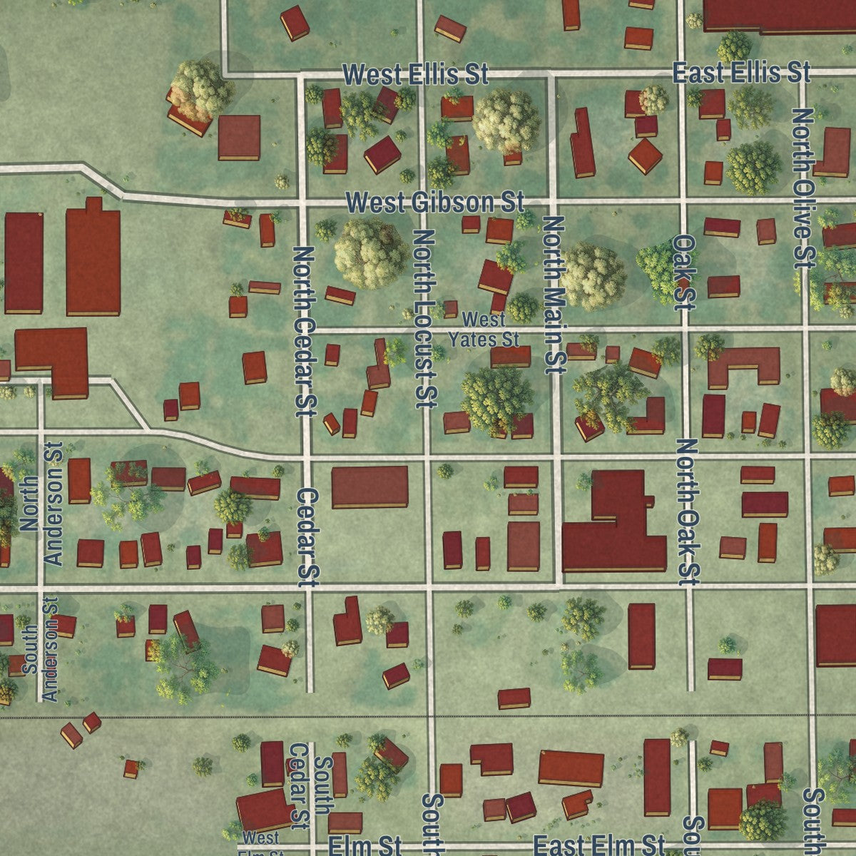 Close-up of the map of New Berlin, Illinois print showing street and building detail