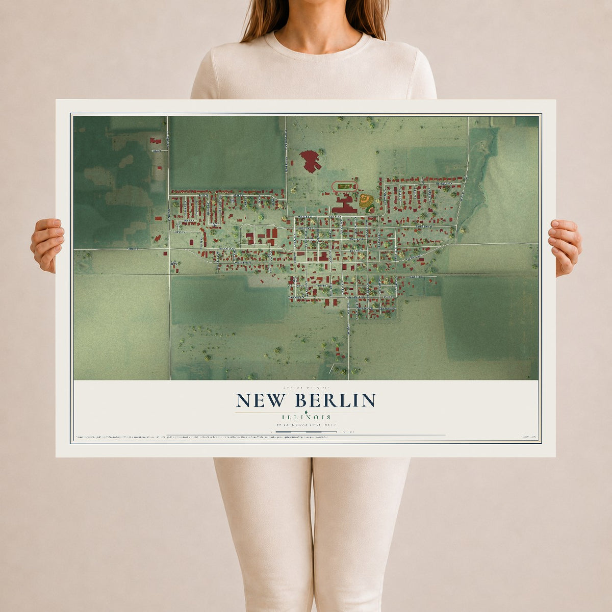 Map of New Berlin, Illinois, 24 x 36 inch unframed archival matte print