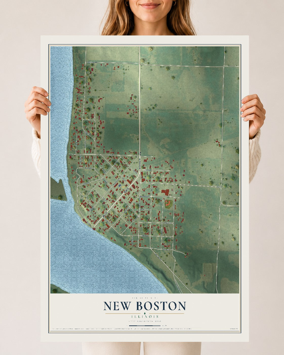 Map of New Boston, Illinois, 24 x 36 inch unframed archival matte print