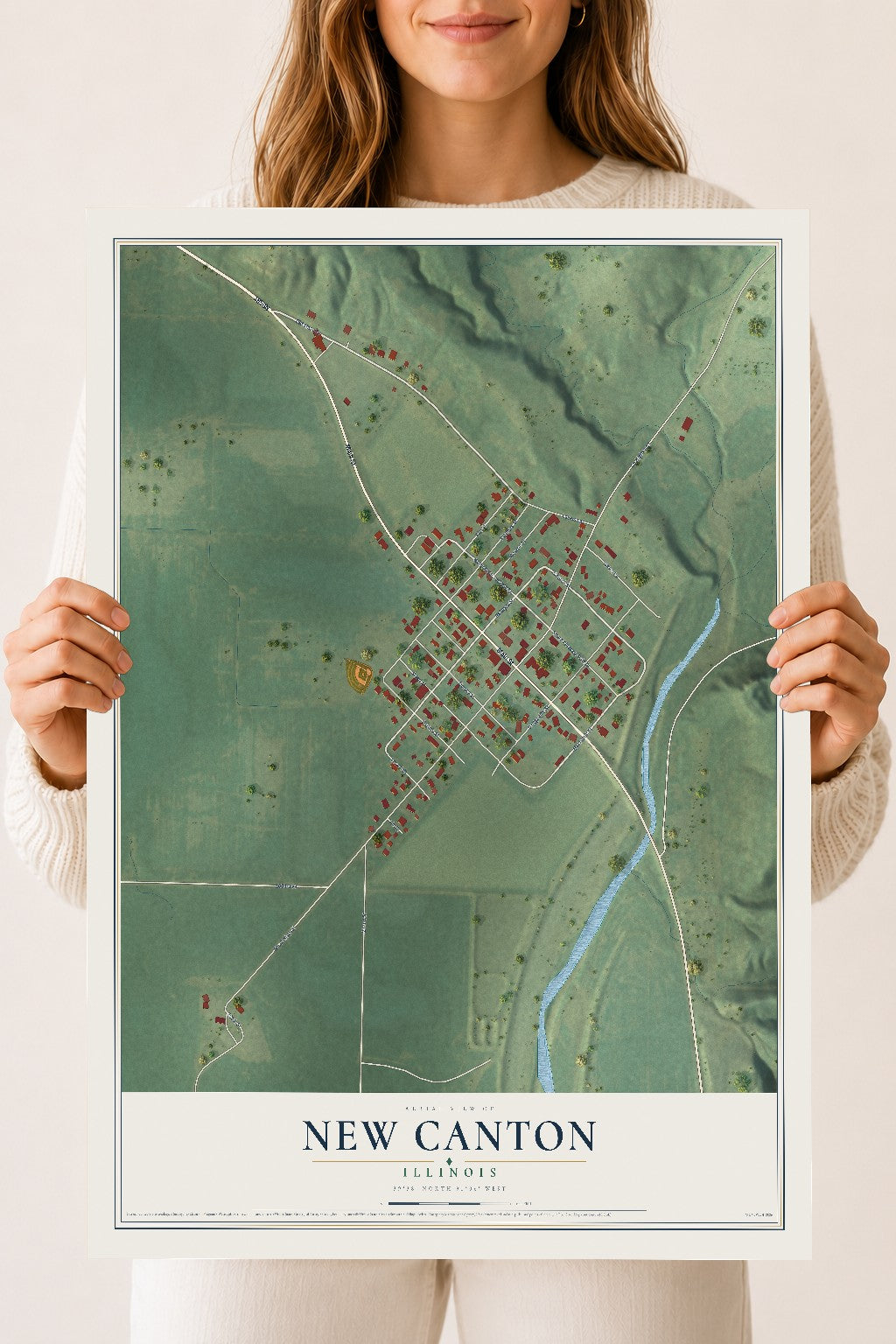 Map of New Canton, Illinois, 18 x 24 inch unframed archival matte print