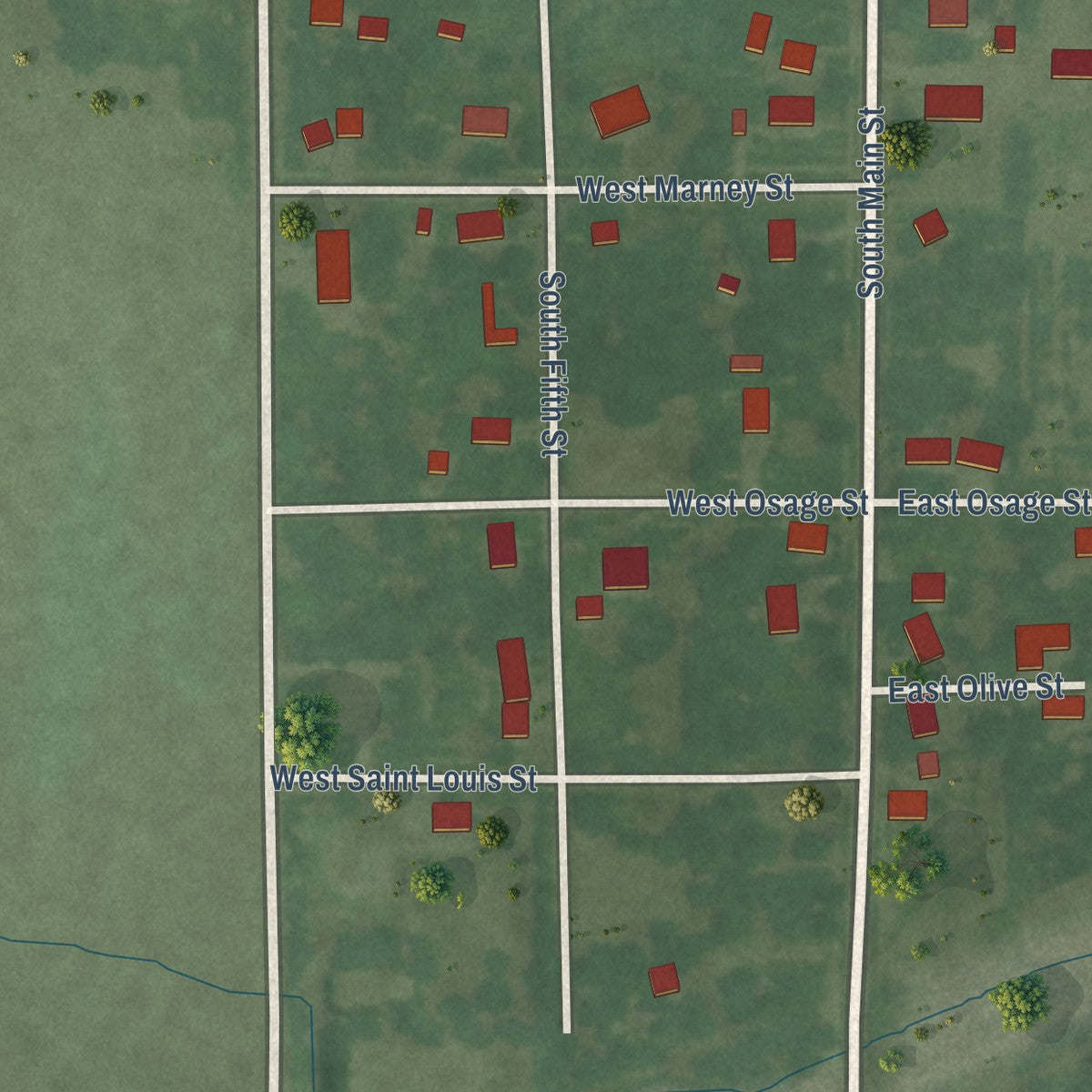 Second close-up of the map of New Douglas, Illinois print showing more streets and buildings