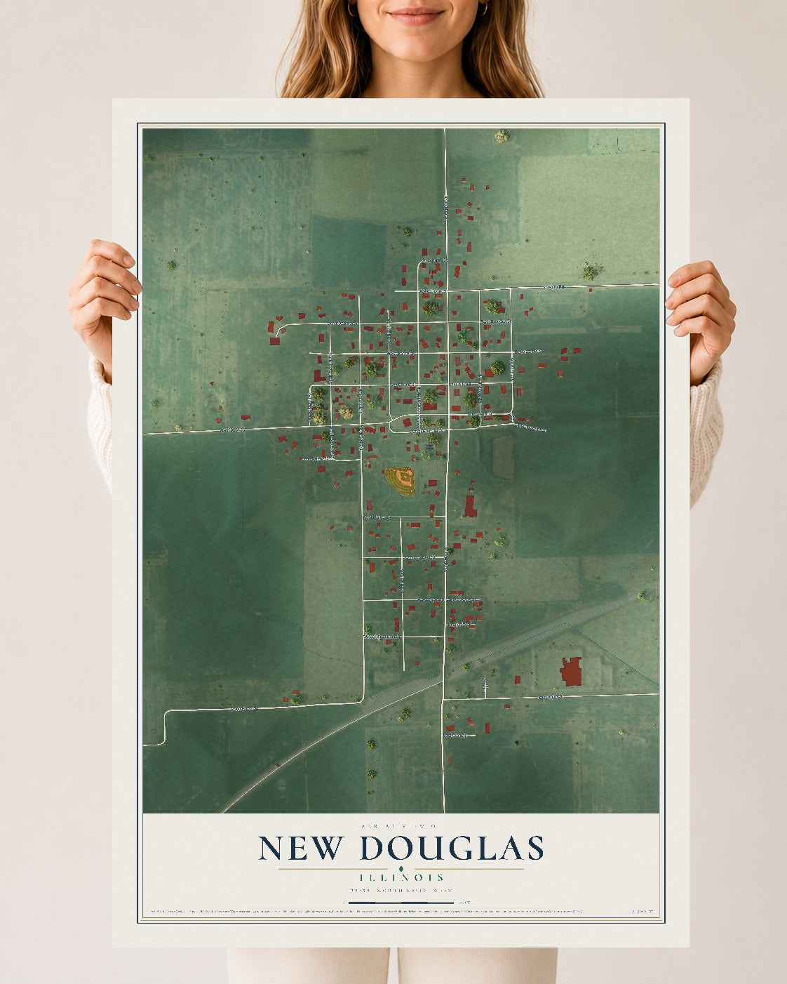 Map of New Douglas, Illinois, 24 x 36 inch unframed archival matte print