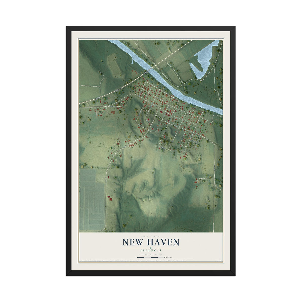 Map of New Haven, Illinois, 12 x 18 inch print in a black wood frame