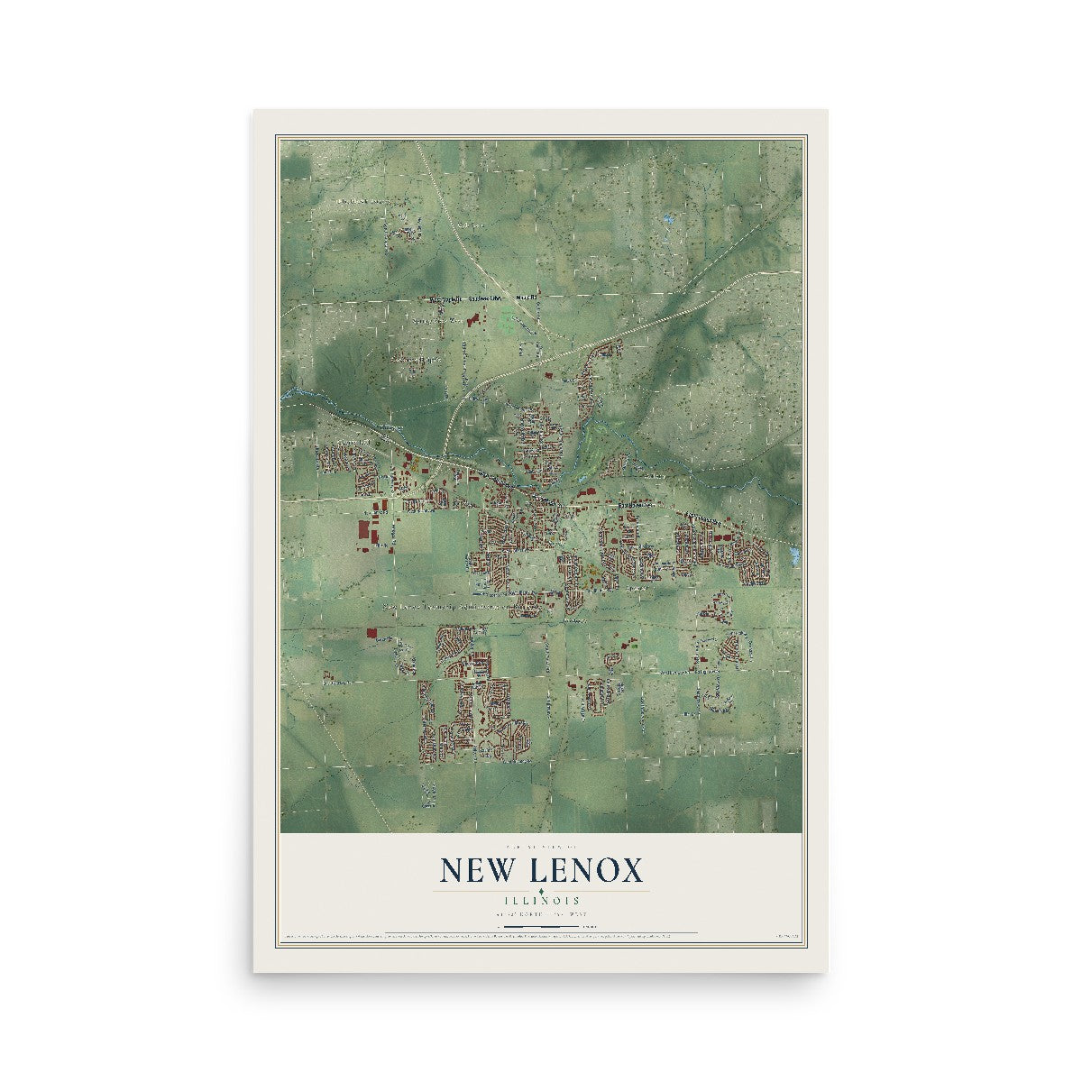 Map of New Lenox, Illinois, 12 x 18 inch unframed archival matte print