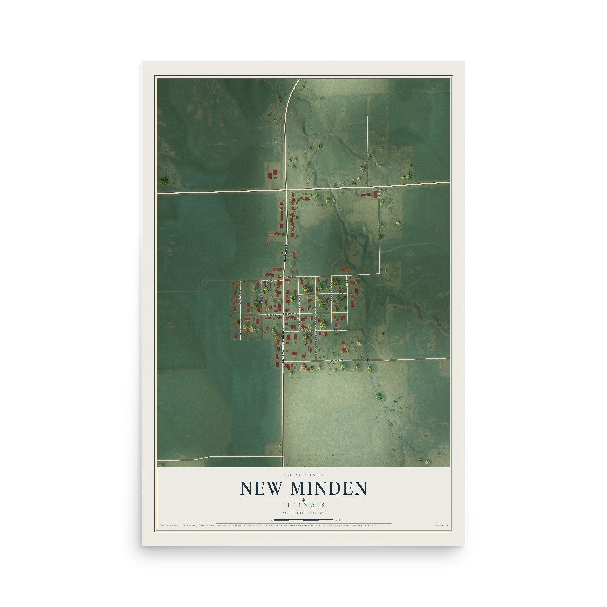 Map of New Minden, Illinois, 12 x 18 inch unframed archival matte print
