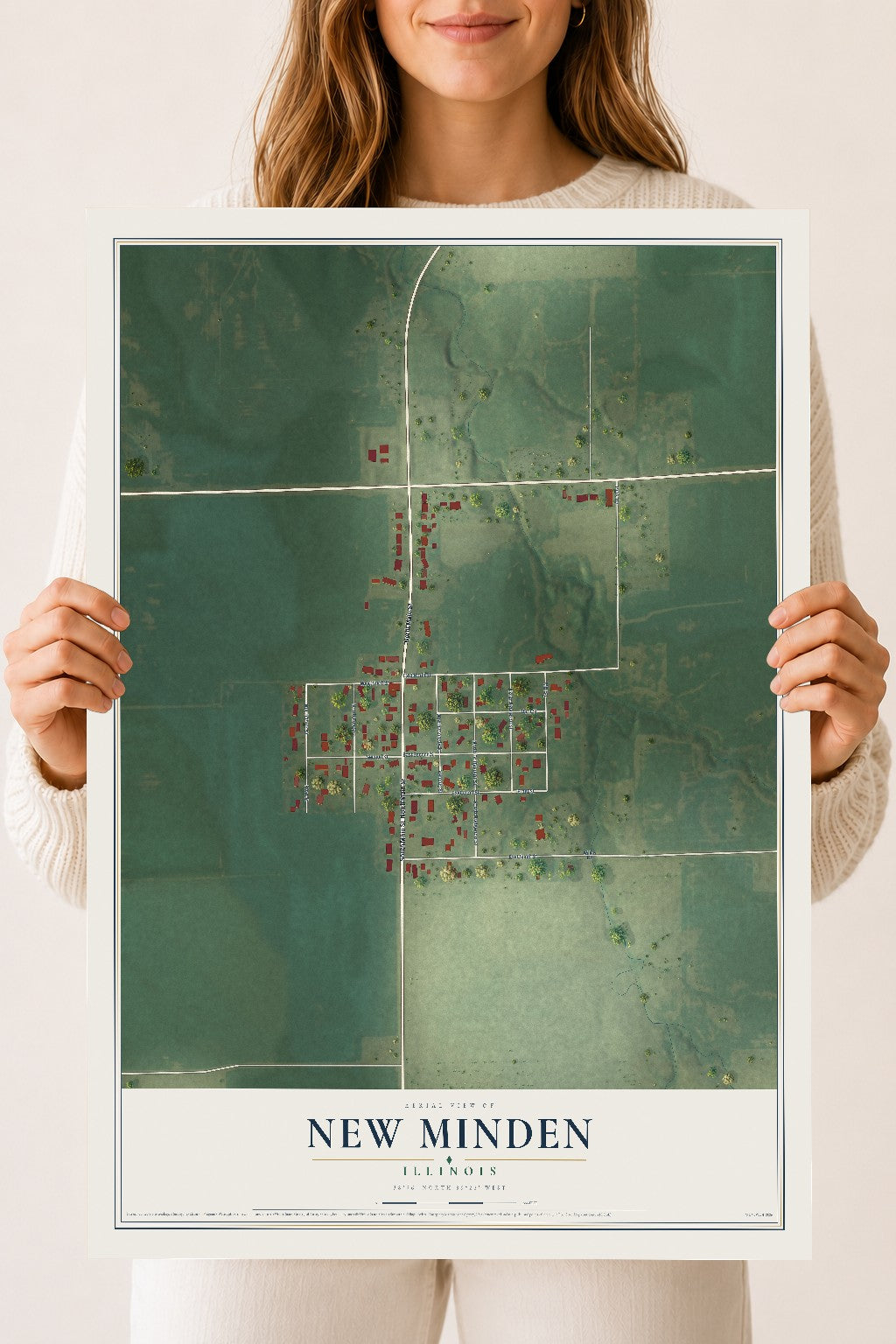 Map of New Minden, Illinois, 18 x 24 inch unframed archival matte print