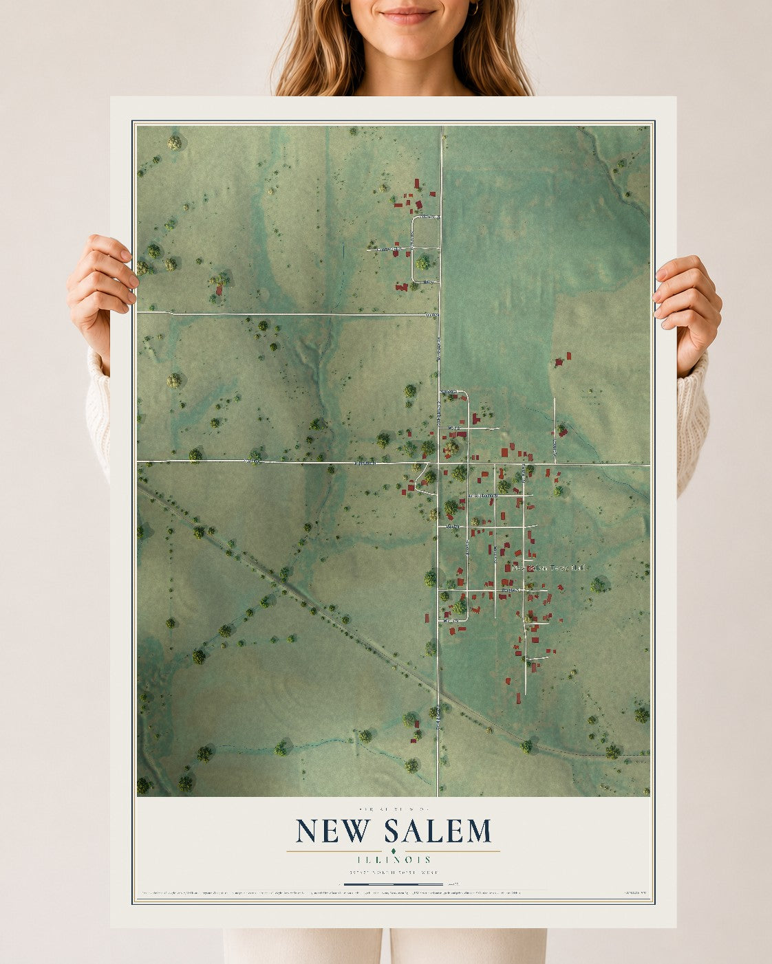 Map of New Salem, Illinois, 24 x 36 inch unframed archival matte print