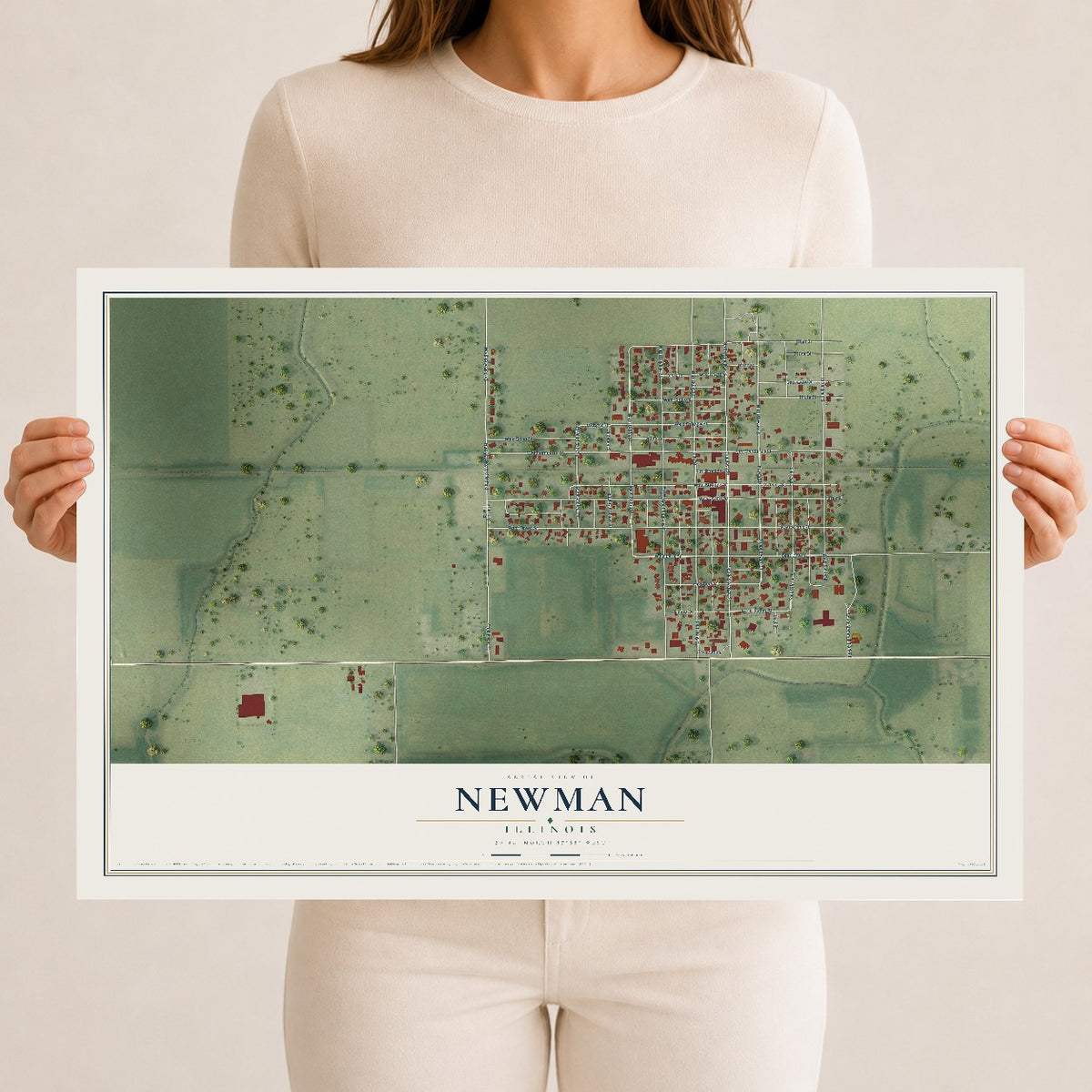 Map of Newman, Illinois, 12 x 18 inch unframed archival matte print