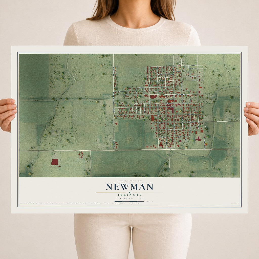 Map of Newman, Illinois, 18 x 24 inch unframed archival matte print