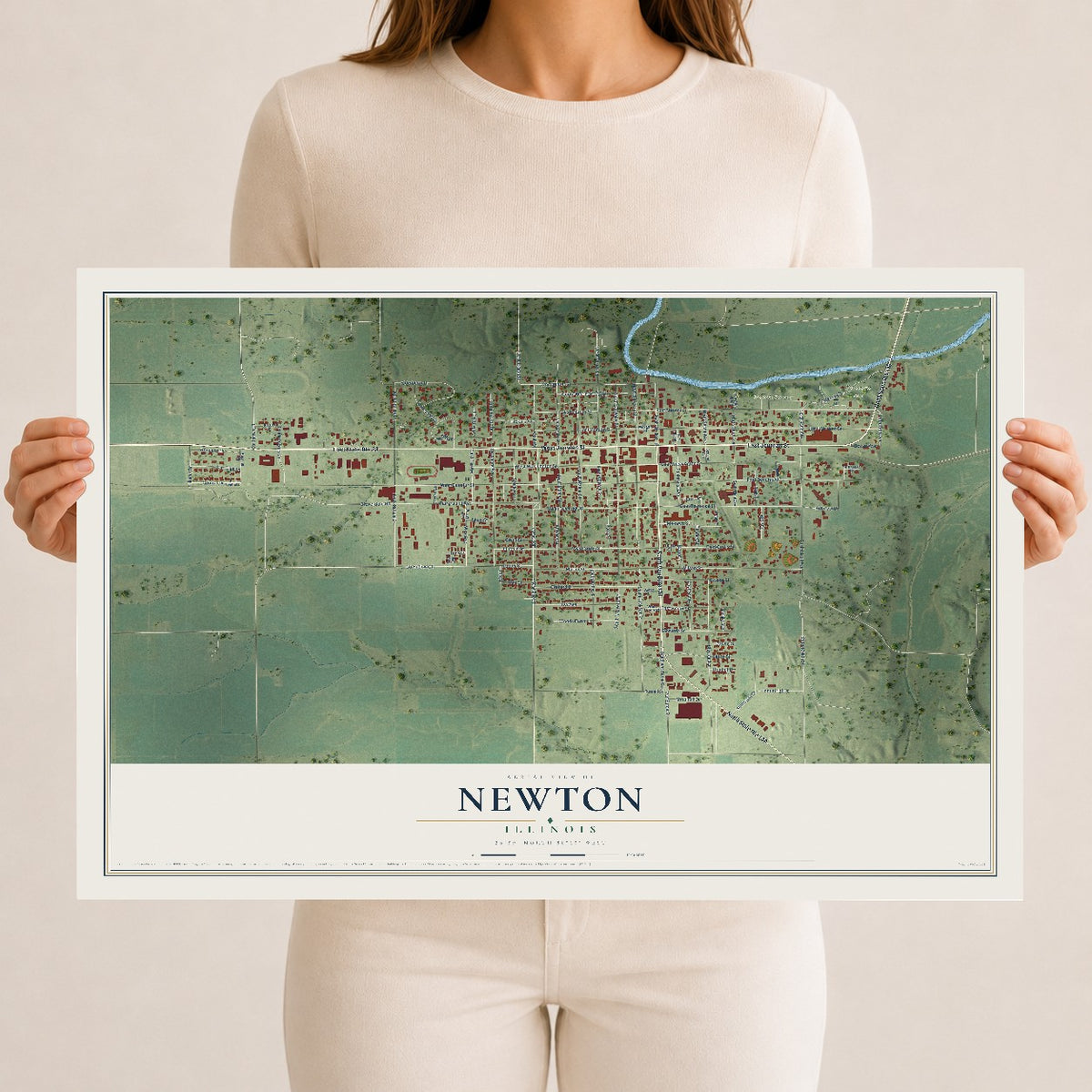Map of Newton, Illinois, 12 x 18 inch unframed archival matte print