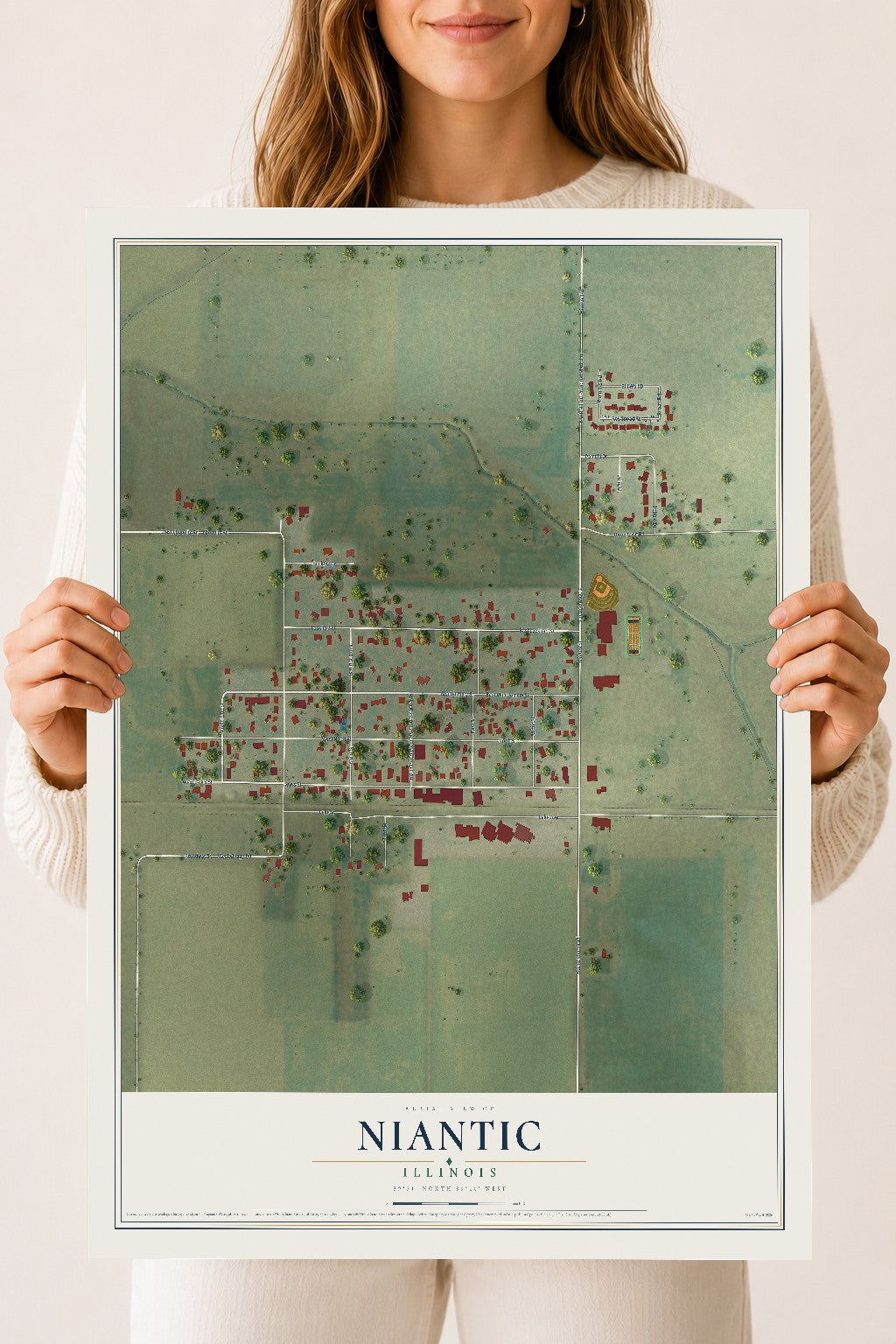 Map of Niantic, Illinois, 18 x 24 inch unframed archival matte print