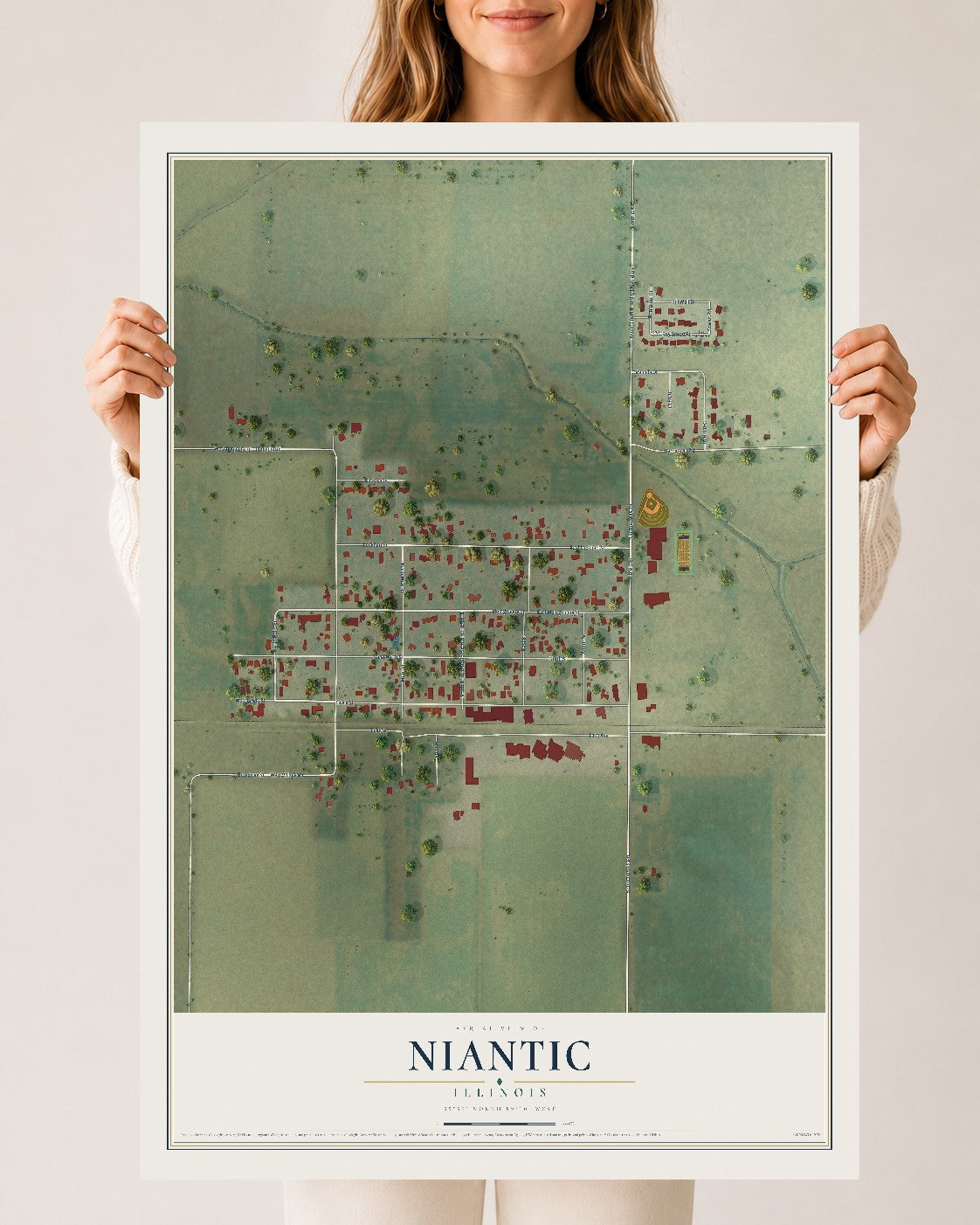 Map of Niantic, Illinois, 24 x 36 inch unframed archival matte print