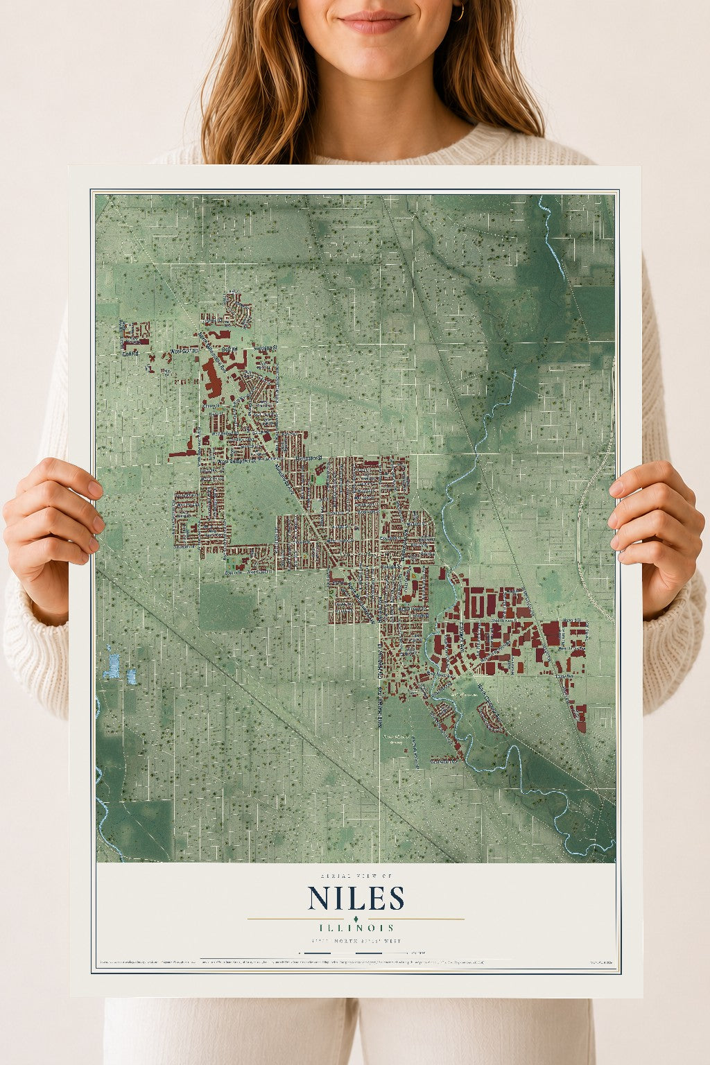 Map of Niles, Illinois, 18 x 24 inch unframed archival matte print